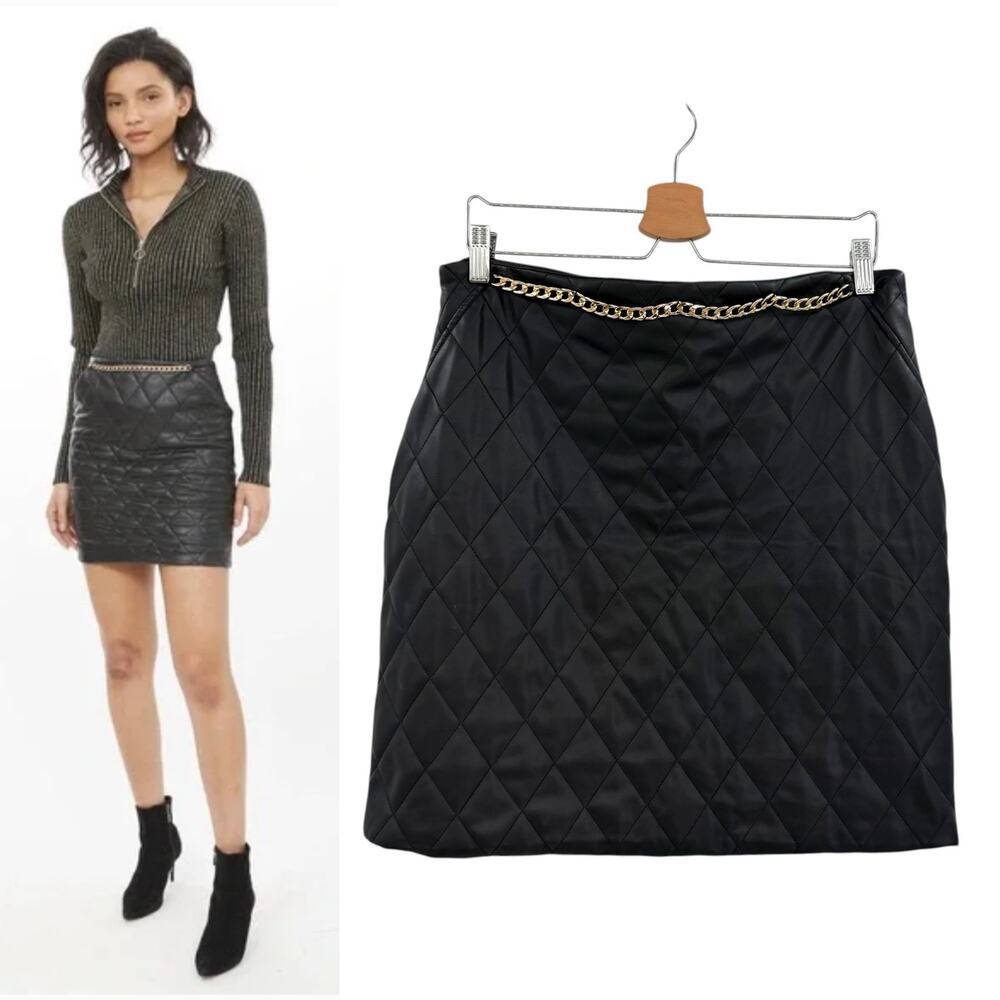 Generation Love Brigitte Vegan Leather Quilted Mini Skirt Black Chain Womens XL